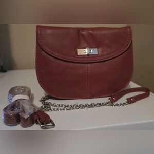 NWT Cuir Princess 4 Bordeaux (Wine) Crossbody Saddle Bag Handbag Purse